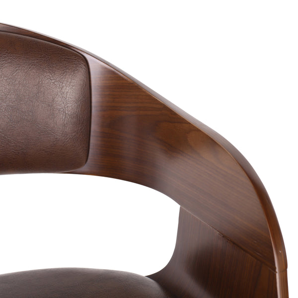 English Elm Christopher Knight Home® - BAR STOOL Mid-Century Modern Faux Leather Swivel with Walnut Veneer Frame and Chrome Footrest Dark Brown 67494.00PUDBRN