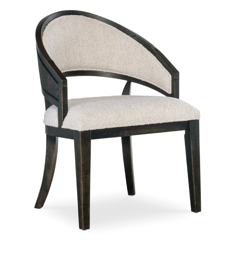 Hooker Furniture Retreat Cane Barrel Back Chair With Black Sand Wood, Raffia Cane Accent & Neo Cream Performance Upholstery 6950-75400-99