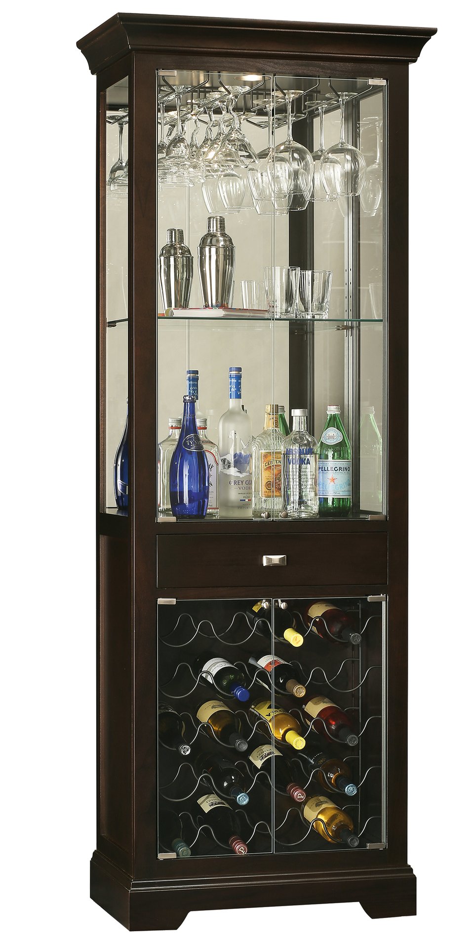 Hekman Furniture 690005 Elegant Wine Cabinet With Glass Doors, Adjustable Shelving & Touch-lite – Store 20 Bottles! Black Coffee Gimlet Wine Cabinet 690005