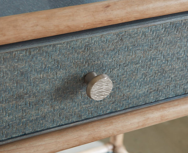 Hooker Furniture Retreat Rattan Bedside Table With Glass Top, Self-Closing Drawer & Open Shelf For Coastal Style Blues 6950-90117-45