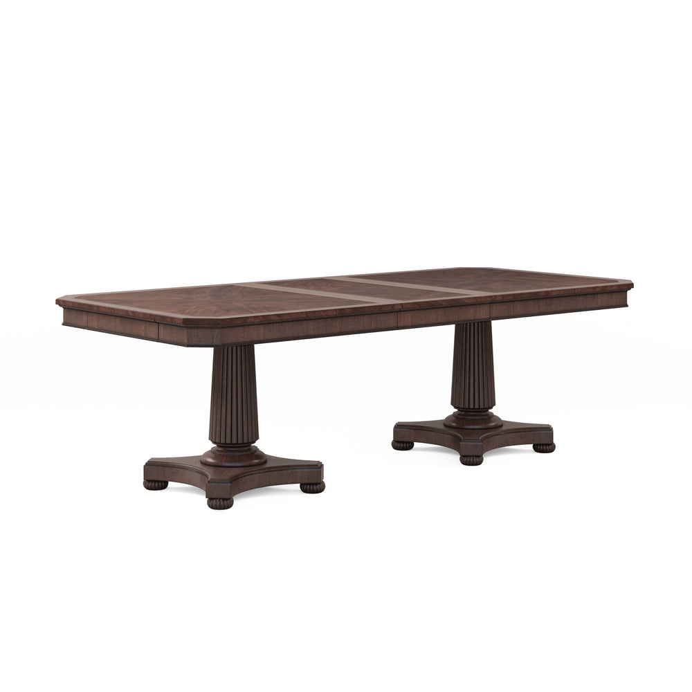 A.R.T. Furniture Revival Elegant Dual Pedestal Dining Table With Storage, Extendable Design & Stunning Mahogany Finish Brown Rubberwood Solids,Quarter Mahogany Veneer,Resin 328221-1730