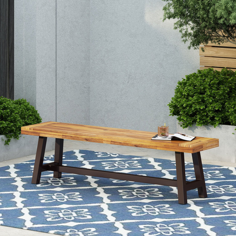 English Elm Dark Acacia Slatted Dining Bench Handcrafted with Iron Frame for Farmhouse Spaces 54562.00MP1