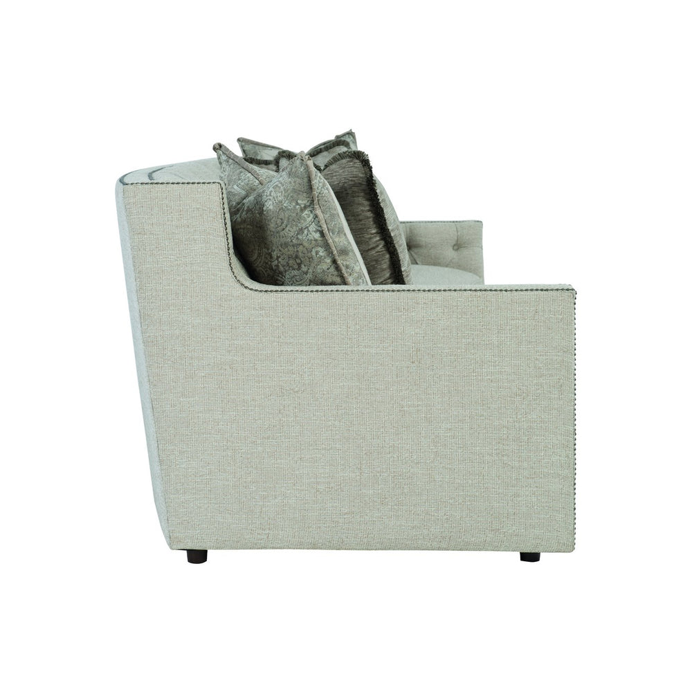 Bernhardt Bernhardt Candace Cream Crescent Sofa 96" — Tufted Back, Nailhead Trim, Curved Silhouette, 4 Pillows (Made-To-Order) B7277C