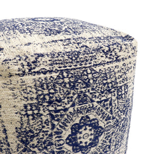 Pasargad Home Grandcanyon Cotton Pouf In Navy/Ivory - Chic Handcrafted Accent For Any Room Navy Cotton Ppf-182-1