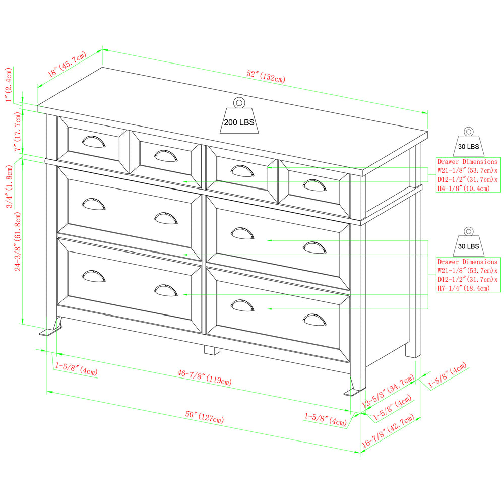 52" 6-Drawer Framed Dresser BR6DODDDRWO-T White Oak BR6DODDDRWO-T Walker Edison