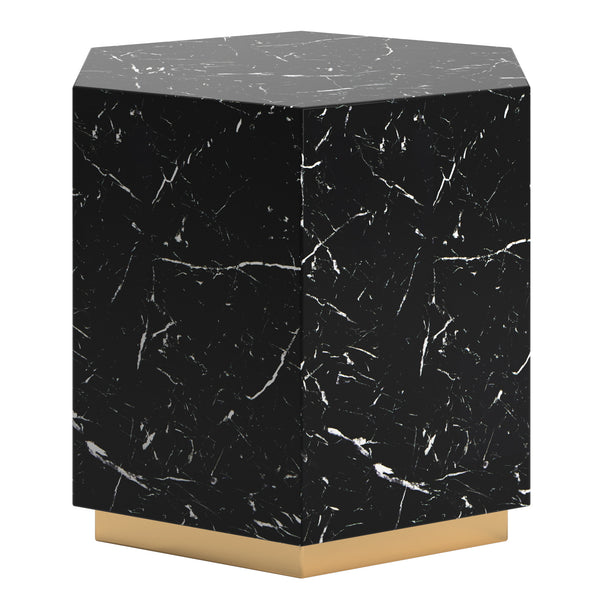 Homelegance By Top-Line Blaise Faux Marble End Table with Casters Black Marble