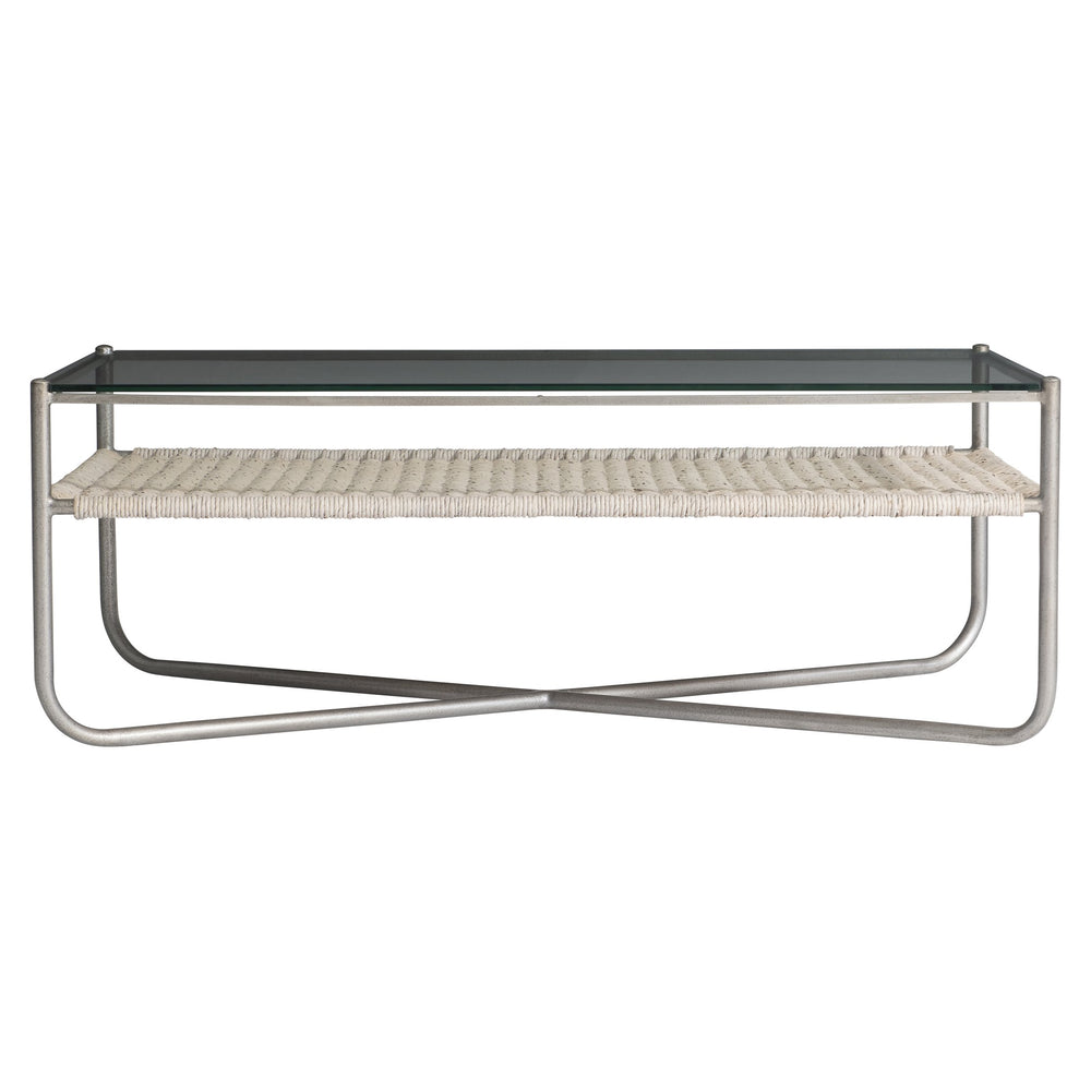 Bernhardt Bernhardt Kendo Cocktail Table With Tempered Glass, Woven Abaca Shelf & Graphite Steel Frame, 50" 328021