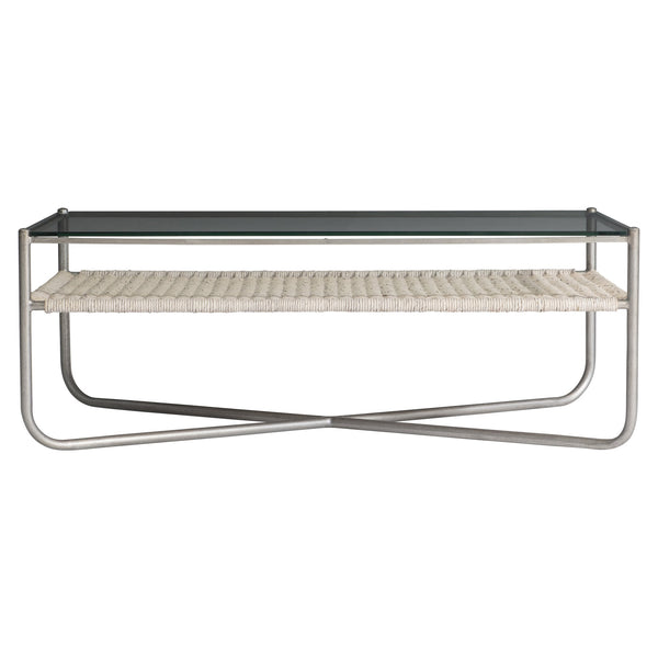 Bernhardt Bernhardt Kendo Cocktail Table With Tempered Glass, Woven Abaca Shelf & Graphite Steel Frame, 50" 328021