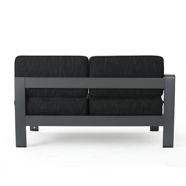 English Elm Cape Coral Outdoor Sectional Sofa Set with Aluminum Frame and Glass Top Coffee Table 57589.00GRY