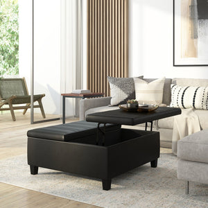 English Elm Ellis Coffee Table Storage Ottoman - Versatile Distressed Black Faux Leather For Modern Living Spaces B136P159158