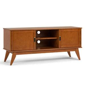 English Elm Draper - Elegant Mid-Century Low Tv Media Stand In Teak Brown With Storage & Cable Management Solutions B136P158153