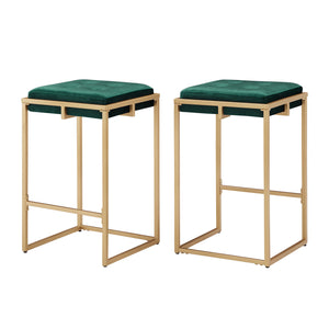 Homelegance By Top-Line Piper Gold Finish Metal Velvet Button Tufted 24" Counter Height Stools (Set of 2) Green Engineered Wood