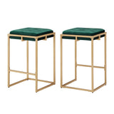 Homelegance By Top-Line Piper Gold Finish Metal Velvet Button Tufted 24" Counter Height Stools (Set of 2) Green Engineered Wood