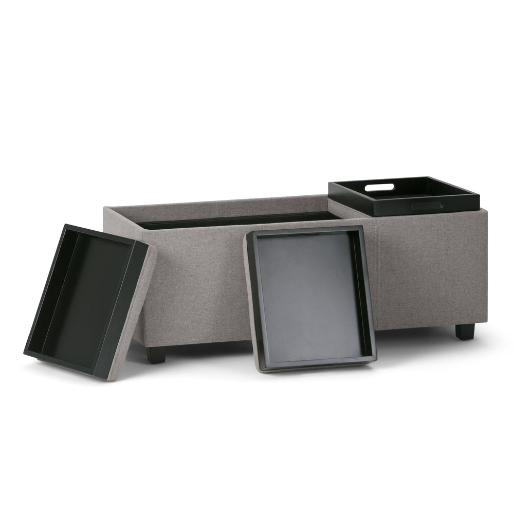 English Elm Avalon Storage Ottoman - Cloud Grey Linen Look With Flip-Over Trays, Stylish Seating & Storage Solution B136P158111