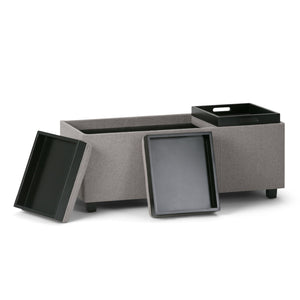 English Elm Avalon Storage Ottoman - Cloud Grey Linen Look With Flip-Over Trays, Stylish Seating & Storage Solution B136P158111
