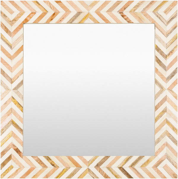 Surya Kathryn Global Style 24"H X 24"W Accent Mirror With Unique Inlaid Bone Design For Any Room Frame, White Bone Kah003-2424