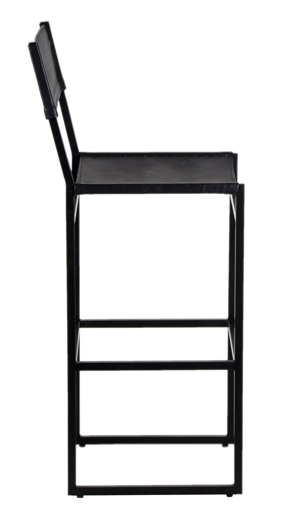 Porter Designs Porter Remy Full-grain Leather Bar Stool In Black – Modern Comfort Meets Rustic Charm And Style Black Metal 07-108-24-8756