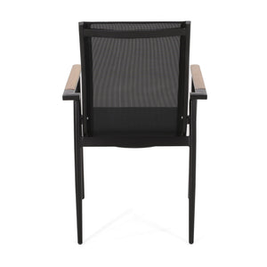 English Elm Christopher Knight Home® - Dining Chair Modern Black & Natural Aluminum Frame with Faux Wood Accents, Rust-Resistant Mesh Seating for Outdoor Comfort and Style 73636.00BLK-4