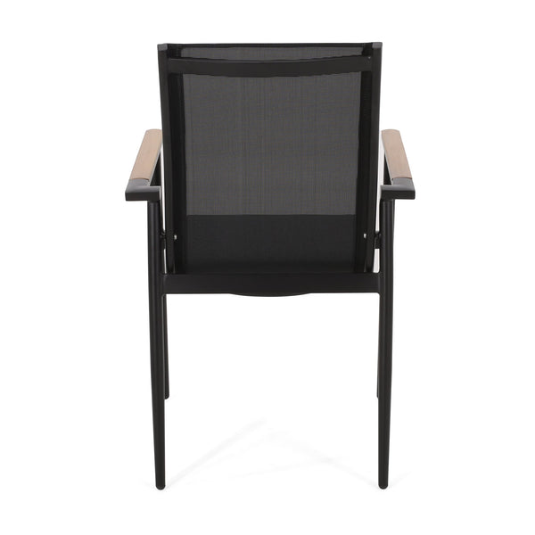 English Elm Christopher Knight Home® - Dining Chair Modern Black & Natural Aluminum Frame with Faux Wood Accents, Rust-Resistant Mesh Seating for Outdoor Comfort and Style 73636.00BLK-4