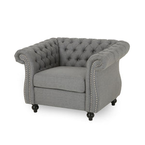 English Elm Christopher Knight Home® - Chesterfield Velvet Club Chair with Birch Wood Legs — Luxurious Textures, Deep Comfort, Elegant Accent Seating DARK GREY 34.75 L x 34 W x 24.75 H 66583.00FDGRY