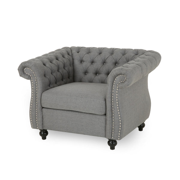 English Elm Christopher Knight Home® - Chesterfield Velvet Club Chair with Birch Wood Legs — Luxurious Textures, Deep Comfort, Elegant Accent Seating DARK GREY 34.75 L x 34 W x 24.75 H 66583.00FDGRY