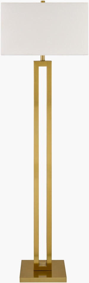 Surya Kirrama 63" Elegant Accent Floor Lamp - Timeless Arts & Crafts Style With Warm Linen Shade & Iron Base Body, Metallic ,Brass,Base, Metallic ,Brass,Shade, White,Finial, Metallic ,Brass,Harp, Metallic ,Brass,Cord, Translucent Iron,Iron,Linen,Polyester,Iron Kam-001