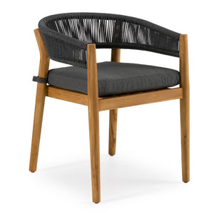 VIG Furniture Kamari Teak Dining Chairs Set Of 2 — Grey Olefin Upholstery, Rope Accents, 500Lb Capacity, Weather‑Ready VGEF-LOIVRE-CHR