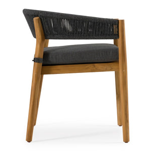 VIG Furniture Kamari Teak Dining Chairs Set Of 2 — Grey Olefin Upholstery, Rope Accents, 500Lb Capacity, Weather‑Ready VGEF-LOIVRE-CHR
