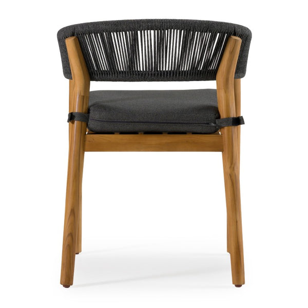 VIG Furniture Kamari Teak Dining Chairs Set Of 2 — Grey Olefin Upholstery, Rope Accents, 500Lb Capacity, Weather‑Ready VGEF-LOIVRE-CHR