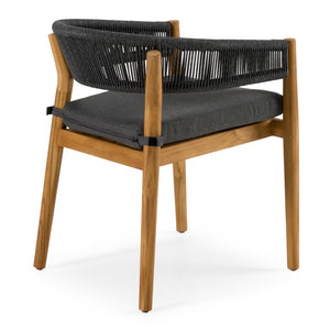 VIG Furniture Kamari Teak Dining Chairs Set Of 2 — Grey Olefin Upholstery, Rope Accents, 500Lb Capacity, Weather‑Ready VGEF-LOIVRE-CHR