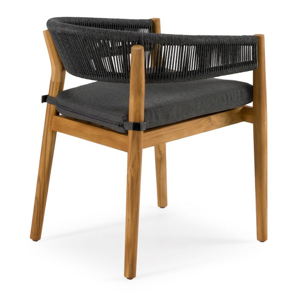 VIG Furniture Kamari Teak Dining Chairs Set Of 2 — Grey Olefin Upholstery, Rope Accents, 500Lb Capacity, Weather‑Ready VGEF-LOIVRE-CHR