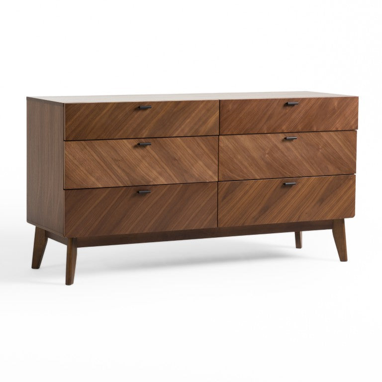 VIG Furniture Kamela- Walnut Dresser With Six Drawers, Black Metal Handles, 55" Wide Modern Storage Solution VGMA-BR-128-DR