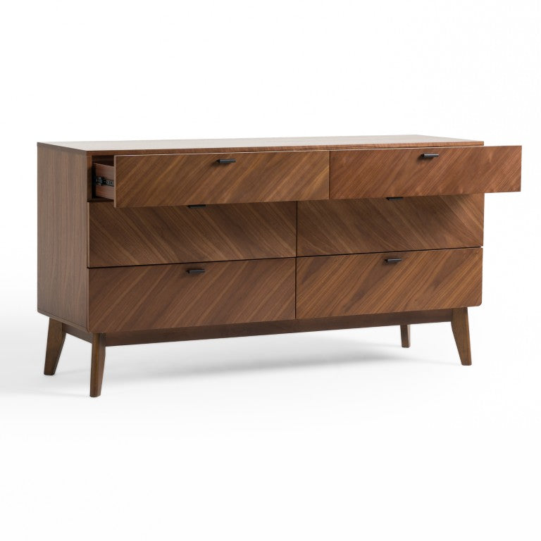 VIG Furniture Kamela- Walnut Dresser With Six Drawers, Black Metal Handles, 55" Wide Modern Storage Solution VGMA-BR-128-DR