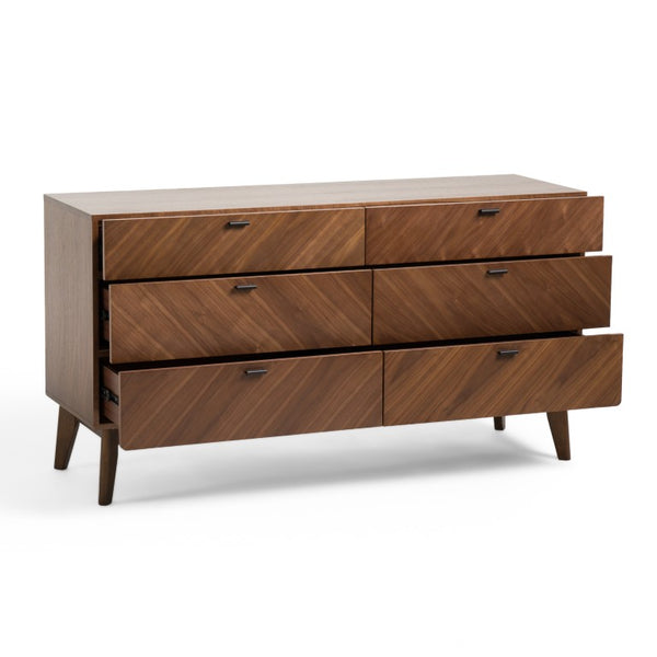 VIG Furniture Kamela- Walnut Dresser With Six Drawers, Black Metal Handles, 55" Wide Modern Storage Solution VGMA-BR-128-DR
