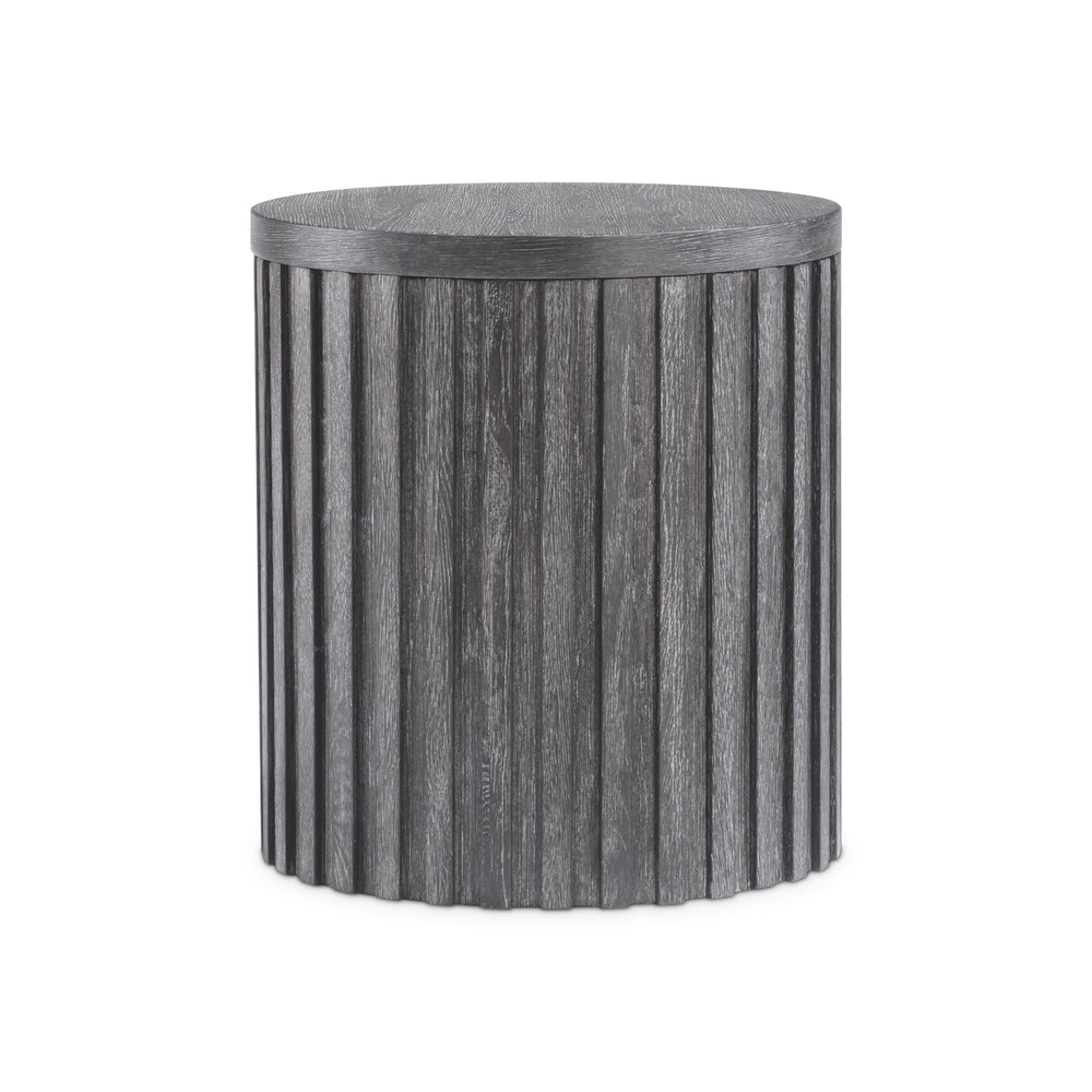 Bernhardt Bernhardt Sutton Drum Accent Table With Deep Reeding Rustic Oak Finish, 20" Round Top, 22" H 352124