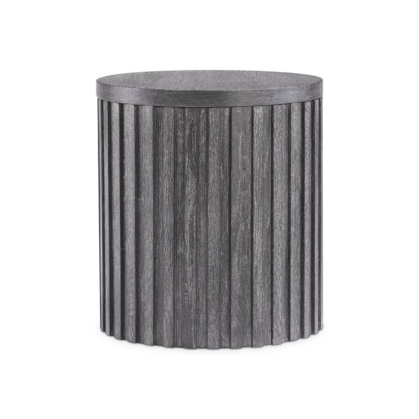 Bernhardt Bernhardt Sutton Drum Accent Table With Deep Reeding Rustic Oak Finish, 20" Round Top, 22" H 352124