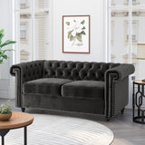 Christopher Knight Home® - Noble House - Brinkhaven Modern Glam Tufted Velvet Loveseat with Nailhead Trim