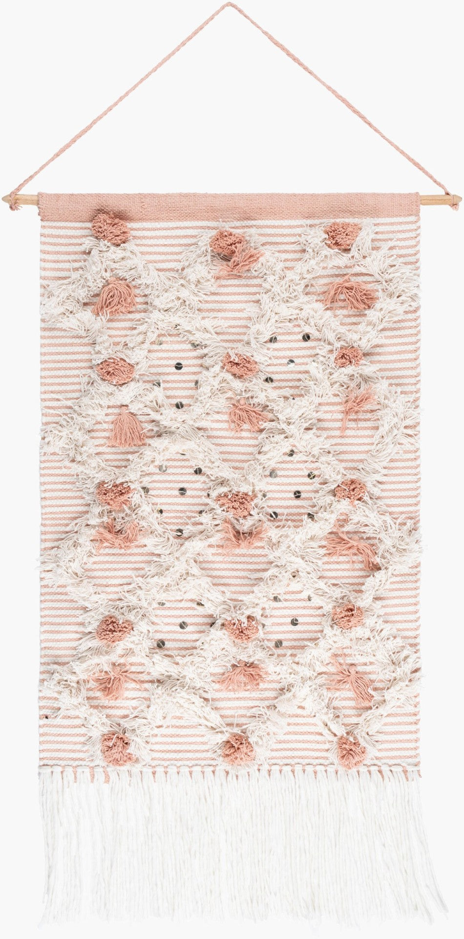 Livabliss Kari Handcrafted Woven Wall Hanging Global Eclectic Textile Art for Entryways White, Peach 44"H x 24"W KAR1000-4424