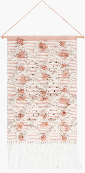 Livabliss Kari Handcrafted Woven Wall Hanging Global Eclectic Textile Art for Entryways White, Peach 44"H x 24"W KAR1000-4424