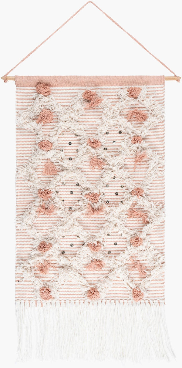 Livabliss Kari Handcrafted Woven Wall Hanging Global Eclectic Textile Art for Entryways White, Peach 44"H x 24"W KAR1000-4424