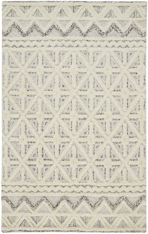 Feizy Rugs Anica Hand-tufted Wool Geometric Rug - Elegant Bohemian Style For Living Rooms And Nurseries Ivory,Black Wool Anc8007fbluivyj00