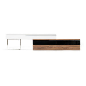 VIG Furniture Karlstad Modern White & Walnut Tv Stand With Soft-Close Drawers, Tempered Glass, Brushed Steel Legs VGBB-MF1901TV