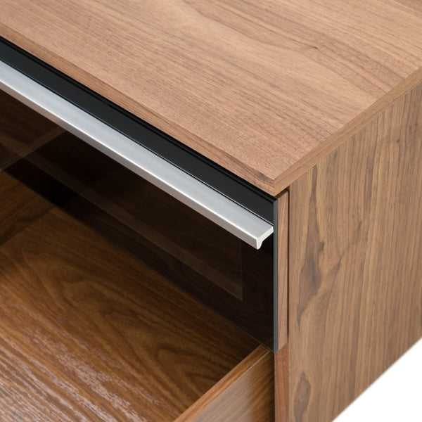 VIG Furniture Karlstad Modern White & Walnut Tv Stand With Soft-Close Drawers, Tempered Glass, Brushed Steel Legs VGBB-MF1901TV