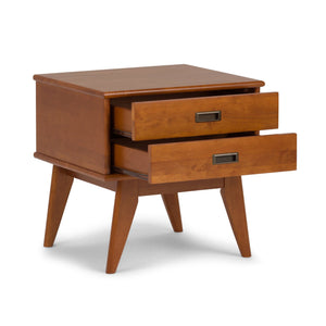 English Elm Draper - Elegant Mid Century Side Table With Two Drawers In Teak Brown For Stylish Storage Solutions B136P158150