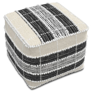 English Elm Barley Square Pouf Dark Gray - Handcrafted 100% Recycled PET, Water & UV Resistant Accent Seat B136P159345