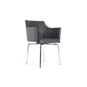 VIG Furniture Kaweah Grey Leatherette Swivel Dining Chair With Polished Chrome Frame — Sculptural Comfort, Compact Design VGHR3149-GRY
