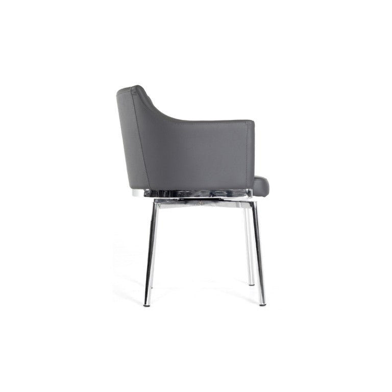 VIG Furniture Kaweah Grey Leatherette Swivel Dining Chair With Polished Chrome Frame — Sculptural Comfort, Compact Design VGHR3149-GRY