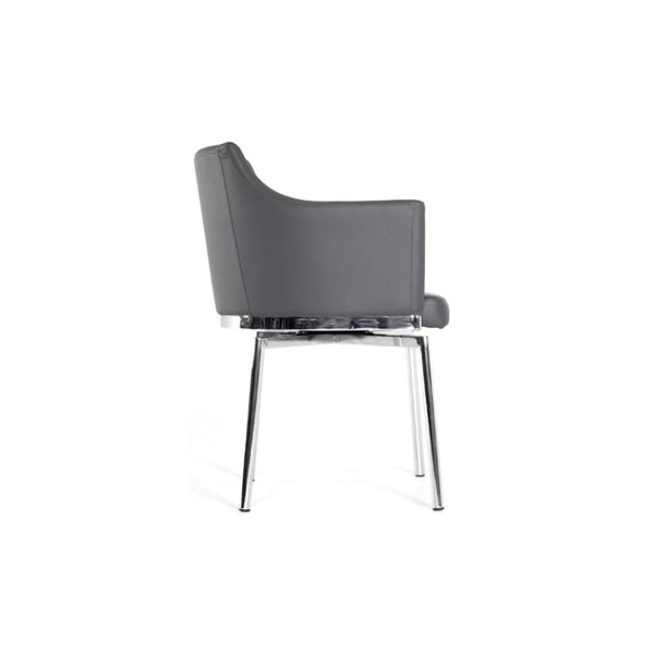 VIG Furniture Kaweah Grey Leatherette Swivel Dining Chair With Polished Chrome Frame — Sculptural Comfort, Compact Design VGHR3149-GRY