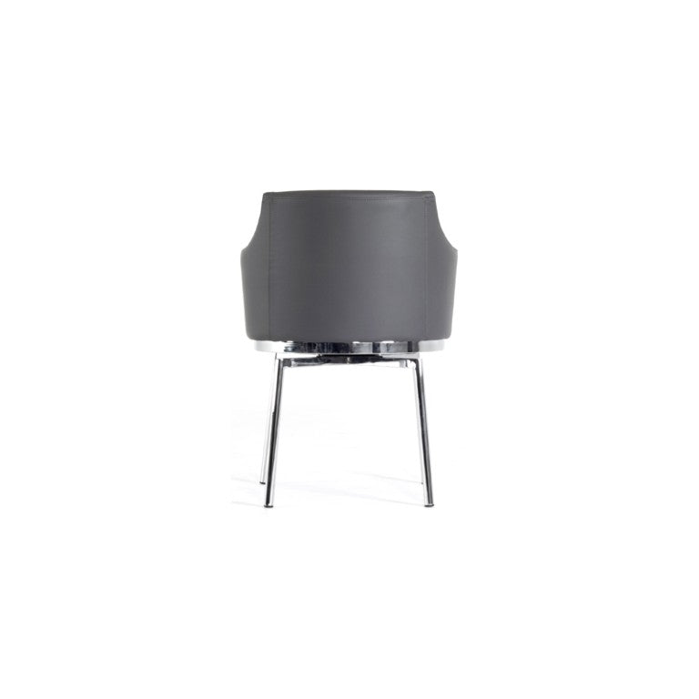 VIG Furniture Kaweah Grey Leatherette Swivel Dining Chair With Polished Chrome Frame — Sculptural Comfort, Compact Design VGHR3149-GRY
