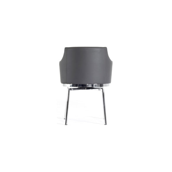 VIG Furniture Kaweah Grey Leatherette Swivel Dining Chair With Polished Chrome Frame — Sculptural Comfort, Compact Design VGHR3149-GRY